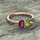 2 - Esther Emerald Shape Rhodolite Garnet & Heart Shape Peridot 2 Stone Duo Ring 