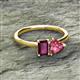 2 - Esther Emerald Shape Rhodolite Garnet & Heart Shape Pink Tourmaline 2 Stone Duo Ring 