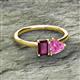 2 - Esther Emerald Shape Rhodolite Garnet & Heart Shape Pink Sapphire 2 Stone Duo Ring 