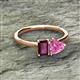 2 - Esther Emerald Shape Rhodolite Garnet & Heart Shape Pink Sapphire 2 Stone Duo Ring 