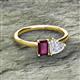 2 - Esther Emerald Shape Rhodolite Garnet & Heart Shape White Sapphire 2 Stone Duo Ring 