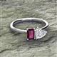 2 - Esther Emerald Shape Rhodolite Garnet & Heart Shape White Sapphire 2 Stone Duo Ring 