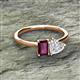 2 - Esther Emerald Shape Rhodolite Garnet & Heart Shape White Sapphire 2 Stone Duo Ring 