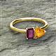 2 - Esther Emerald Shape Rhodolite Garnet & Heart Shape Citrine 2 Stone Duo Ring 