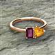 2 - Esther Emerald Shape Rhodolite Garnet & Heart Shape Citrine 2 Stone Duo Ring 