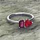 2 - Esther Emerald Shape Rhodolite Garnet & Heart Shape Lab Created Ruby 2 Stone Duo Ring 