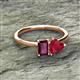 2 - Esther Emerald Shape Rhodolite Garnet & Heart Shape Lab Created Ruby 2 Stone Duo Ring 
