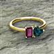 2 - Esther Emerald Shape Rhodolite Garnet & Heart Shape London Blue Topaz 2 Stone Duo Ring 