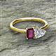 2 - Esther Emerald Shape Rhodolite Garnet & Heart Shape Forever Brilliant Moissanite 2 Stone Duo Ring 