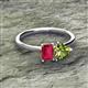 2 - Esther Emerald Shape Lab Created Ruby & Heart Shape Peridot 2 Stone Duo Ring 