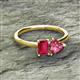 2 - Esther Emerald Shape Lab Created Ruby & Heart Shape Pink Tourmaline 2 Stone Duo Ring 