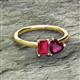 2 - Esther Emerald Shape Lab Created Ruby & Heart Shape Rhodolite Garnet 2 Stone Duo Ring 