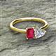 2 - Esther GIA Certified Heart Shape Diamond & Emerald Shape Lab Created Ruby 2 Stone Duo Ring 