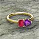 2 - Esther Emerald Shape Lab Created Ruby & Heart Shape Amethyst 2 Stone Duo Ring 