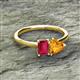 2 - Esther Emerald Shape Lab Created Ruby & Heart Shape Citrine 2 Stone Duo Ring 