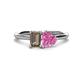 1 - Esther Emerald Shape Smoky Quartz & Heart Shape Lab Created Pink Sapphire 2 Stone Duo Ring 