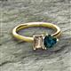 2 - Esther Emerald Shape Smoky Quartz & Heart Shape London Blue Topaz 2 Stone Duo Ring 