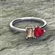 2 - Esther Emerald Shape Smoky Quartz & Heart Shape Lab Created Ruby 2 Stone Duo Ring 