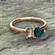 2 - Esther Emerald Shape Smoky Quartz & Heart Shape London Blue Topaz 2 Stone Duo Ring 