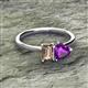 2 - Esther Emerald Shape Smoky Quartz & Heart Shape Amethyst 2 Stone Duo Ring 