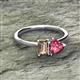 2 - Esther Emerald Shape Smoky Quartz & Heart Shape Pink Tourmaline 2 Stone Duo Ring 