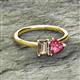 2 - Esther Emerald Shape Smoky Quartz & Heart Shape Pink Tourmaline 2 Stone Duo Ring 