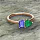 2 - Esther Emerald Shape Tanzanite & Heart Shape Lab Created Emerald 2 Stone Duo Ring 