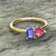 2 - Esther Emerald Shape Tanzanite & Heart Shape Pink Tourmaline 2 Stone Duo Ring 