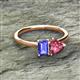 2 - Esther Emerald Shape Tanzanite & Heart Shape Pink Tourmaline 2 Stone Duo Ring 