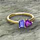 2 - Esther Emerald Shape Tanzanite & Heart Shape Amethyst 2 Stone Duo Ring 