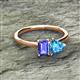 2 - Esther Emerald Shape Tanzanite & Heart Shape Blue Topaz 2 Stone Duo Ring 