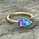 2 - Esther Emerald Shape Tanzanite & Heart Shape Blue Topaz 2 Stone Duo Ring 