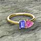 2 - Esther Emerald Shape Tanzanite & Heart Shape Pink Sapphire 2 Stone Duo Ring 