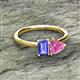 2 - Esther Emerald Shape Tanzanite & Heart Shape Lab Created Pink Sapphire 2 Stone Duo Ring 