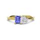 1 - Esther Emerald Shape Tanzanite & Heart Shape Lab Created White Sapphire 2 Stone Duo Ring 