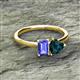 2 - Esther Emerald Shape Tanzanite & Heart Shape London Blue Topaz 2 Stone Duo Ring 