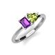 3 - Esther Emerald Shape Amethyst & Heart Shape Peridot 2 Stone Duo Ring 