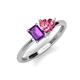 3 - Esther Emerald Shape Amethyst & Heart Shape Pink Tourmaline 2 Stone Duo Ring 