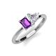 3 - Esther IGI Certified Heart Shape Lab Grown Diamond & Emerald Shape Amethyst 2 Stone Duo Ring 