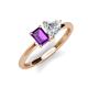 3 - Esther IGI Certified Heart Shape Lab Grown Diamond & Emerald Shape Amethyst 2 Stone Duo Ring 