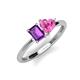 3 - Esther Emerald Shape Amethyst & Heart Shape Lab Created Pink Sapphire 2 Stone Duo Ring 