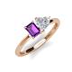 3 - Esther Emerald Shape Amethyst & Heart Shape Lab Created White Sapphire 2 Stone Duo Ring 
