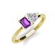 3 - Esther Emerald Shape Amethyst & Heart Shape Lab Created White Sapphire 2 Stone Duo Ring 