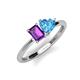 3 - Esther Emerald Shape Amethyst & Heart Shape Blue Topaz 2 Stone Duo Ring 