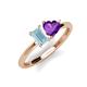 3 - Esther Emerald Shape Aquamarine & Heart Shape Amethyst 2 Stone Duo Ring 