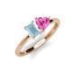3 - Esther Emerald Shape Aquamarine & Heart Shape Pink Sapphire 2 Stone Duo Ring 