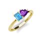 3 - Esther Emerald Shape Blue Topaz & Heart Shape Amethyst 2 Stone Duo Ring 