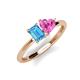 3 - Esther Emerald Shape Blue Topaz & Heart Shape Lab Created Pink Sapphire 2 Stone Duo Ring 