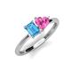 3 - Esther Emerald Shape Blue Topaz & Heart Shape Lab Created Pink Sapphire 2 Stone Duo Ring 