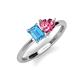 3 - Esther Emerald Shape Blue Topaz & Heart Shape Pink Tourmaline 2 Stone Duo Ring 